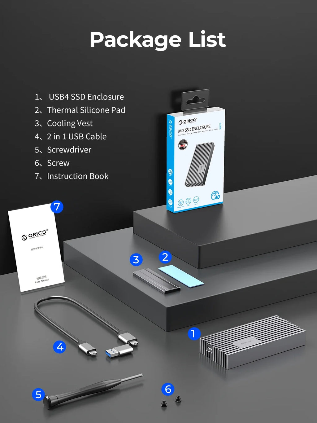 ORICO NVMe M.2 SSD Enclosure USB4 40Gbps PCIe3.0x4