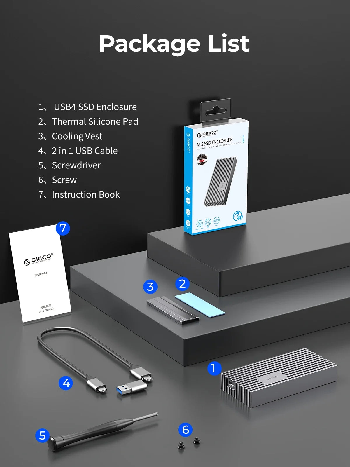 ORICO NVMe M.2 SSD Enclosure USB4 40Gbps PCIe3.0x4