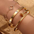 Stainless Steel Gold Plated Four-Leaf Flower Nails Stacked Bracelet