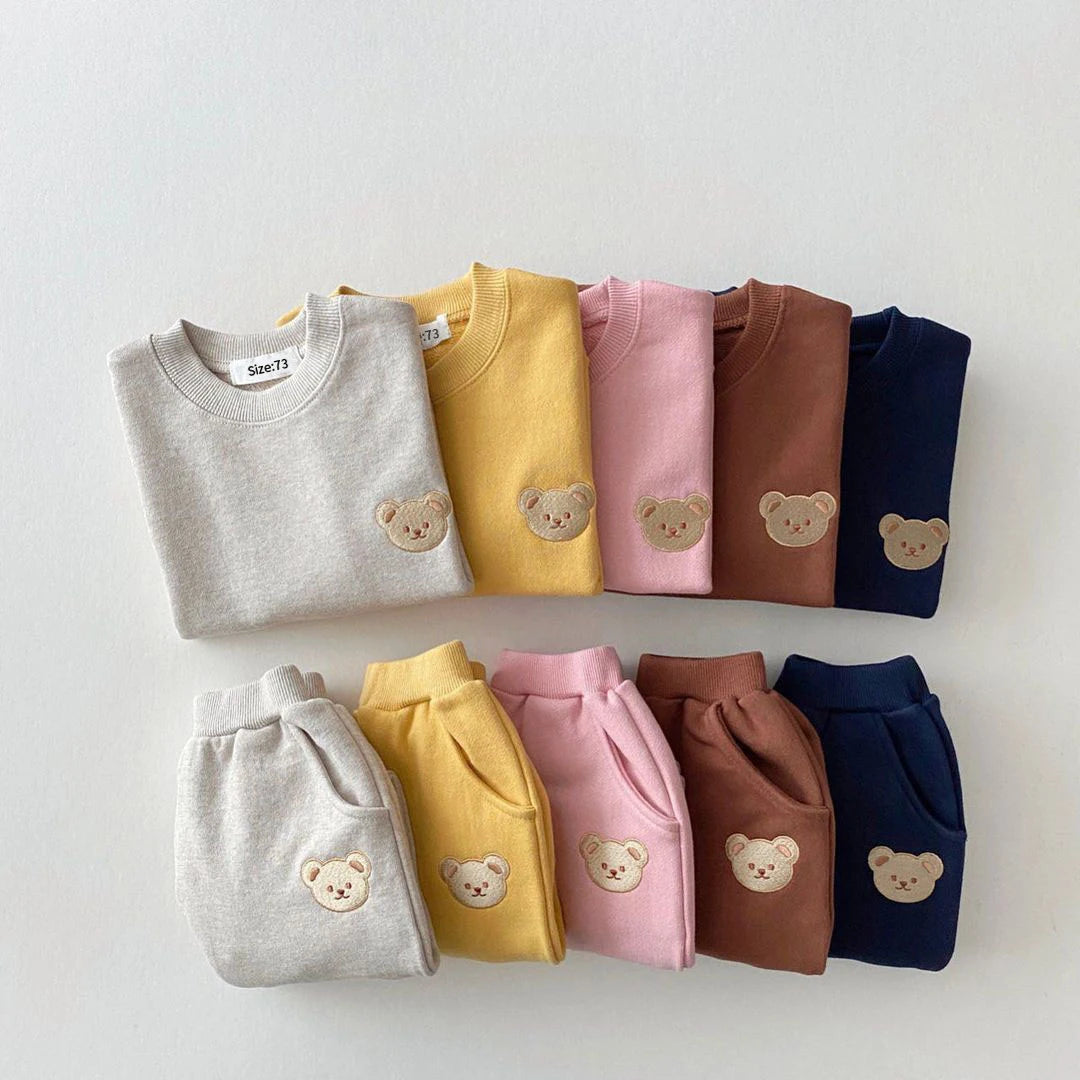 Kids Sports Bear Sweatshirt Pants 2Pcs Suits Outfits
