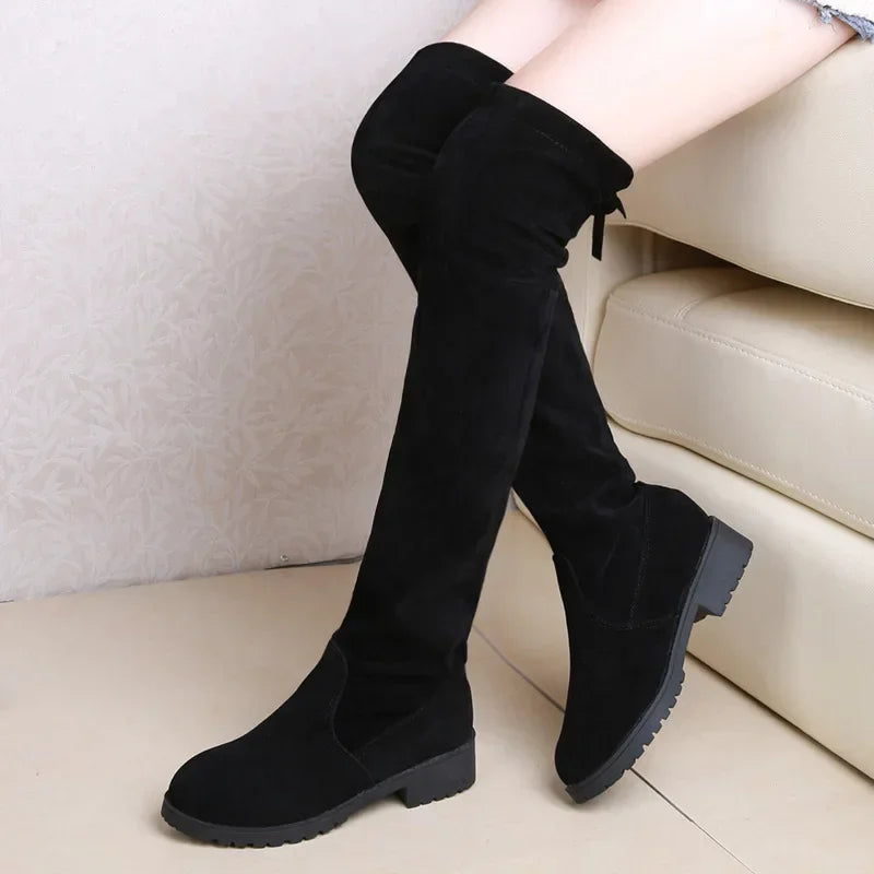 Faux Suede Winter Elastic Knee-high Boots