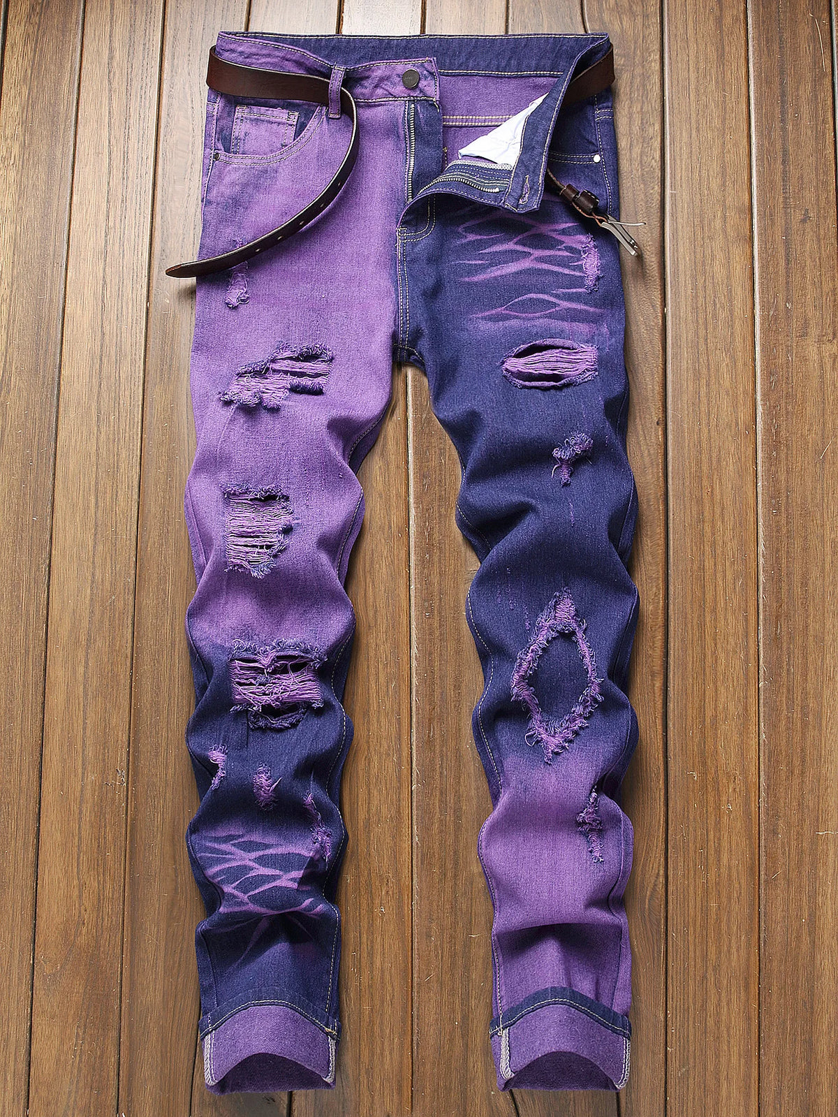 New Retro Jeans Men's Ripped Straight Leg Pants