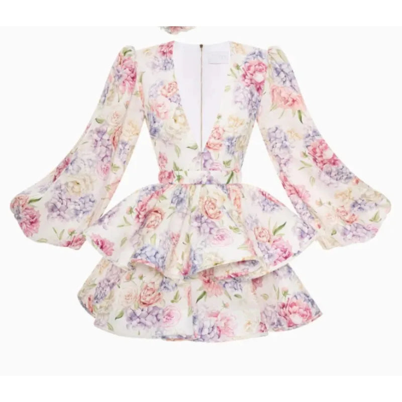 Elegant Flower Print Mini Dress