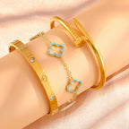 Stainless Steel Gold Plated Four-Leaf Flower Nails Stacked Bracelet