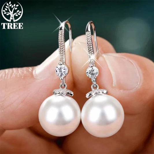 Mother's Day 925 Silver Pearl Long Earrings