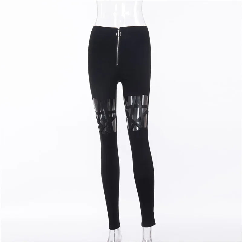 High Waist Hollow out Zipper Pencil Pants