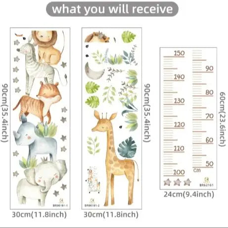 3PC Cartoon Animal Height Ruler Wall Stickers