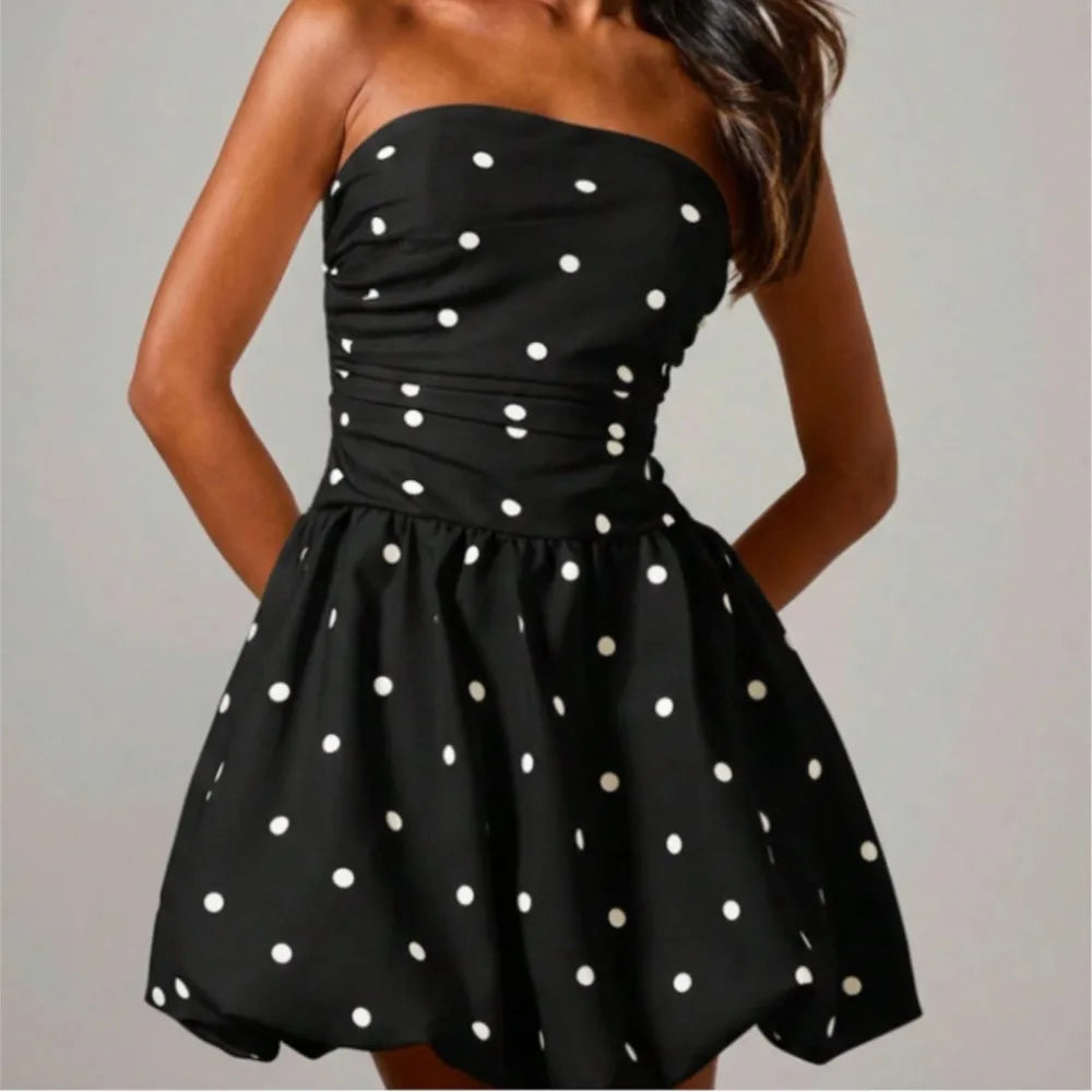Polka Dot Print Tube Top Dress
