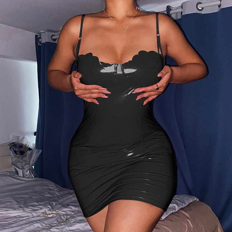 Patent Leather  Short Mini Dress