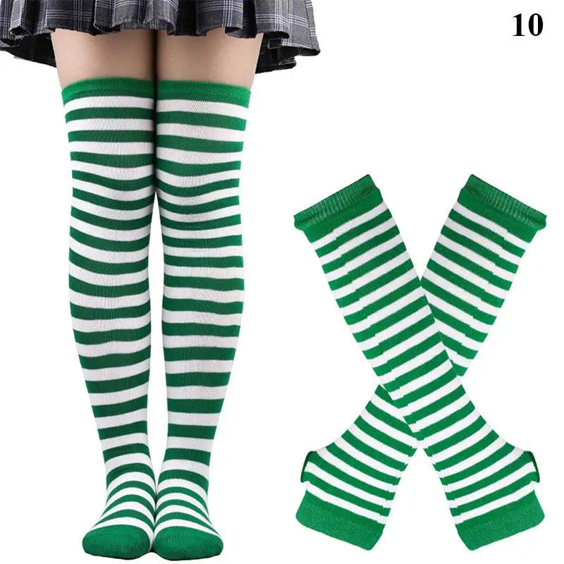 2Pair/ Gothic Punk Over Knee Long Stripe Socks