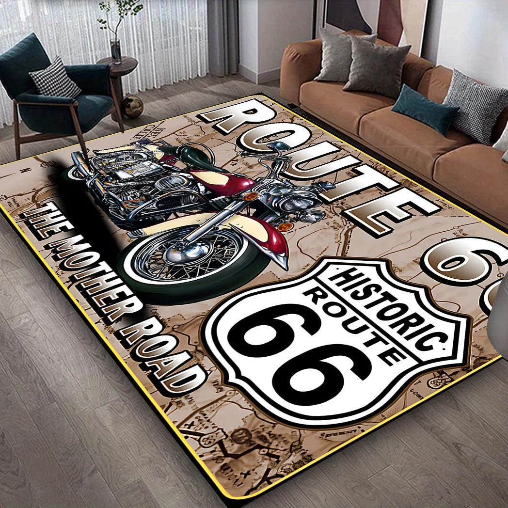 Vintage Route 66 Motorcycle Rug