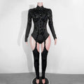 Rhinest Hollow Out Black Women Bodysuit Pants