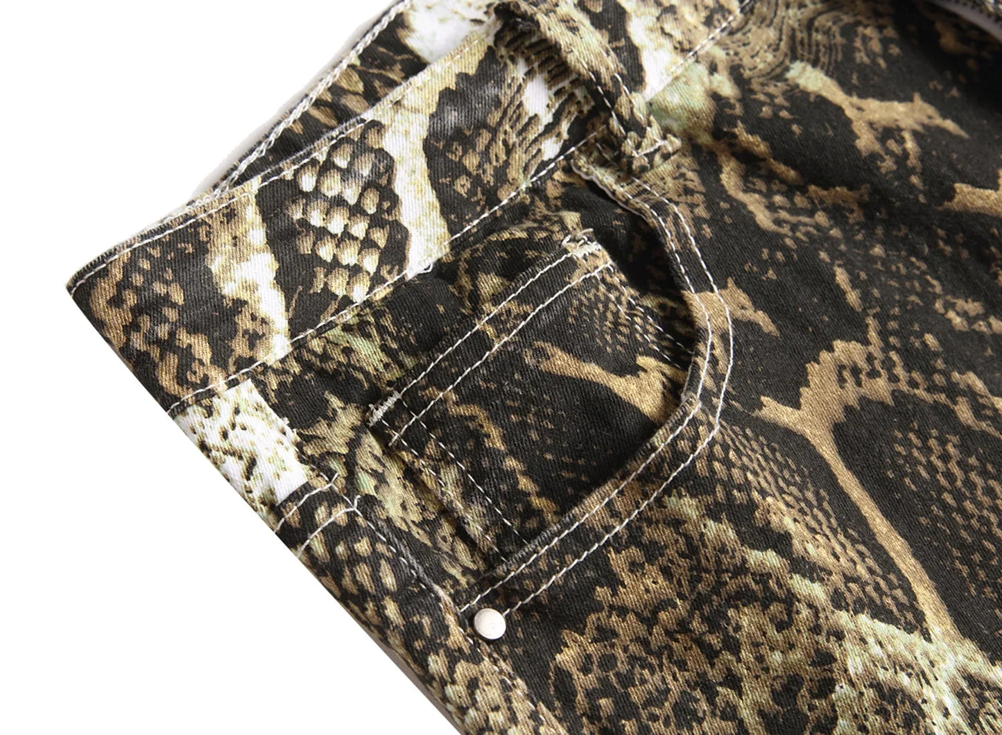 Punk Style Vintage Snake Pattern Printed Slim Jeans