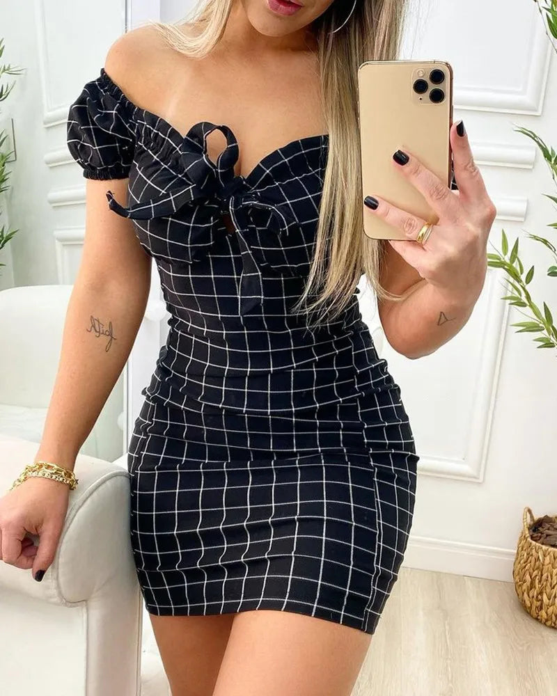 Cross border grid print dress