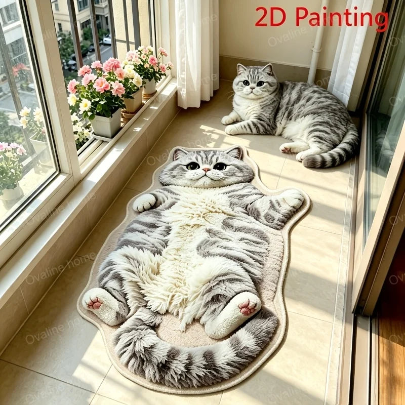 VIKAMA Chubby Lying Tabby Cat Long Rug