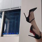 T strap ankle high heels