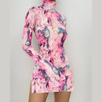 Mesh Printed Vintage Bodycon Dress
