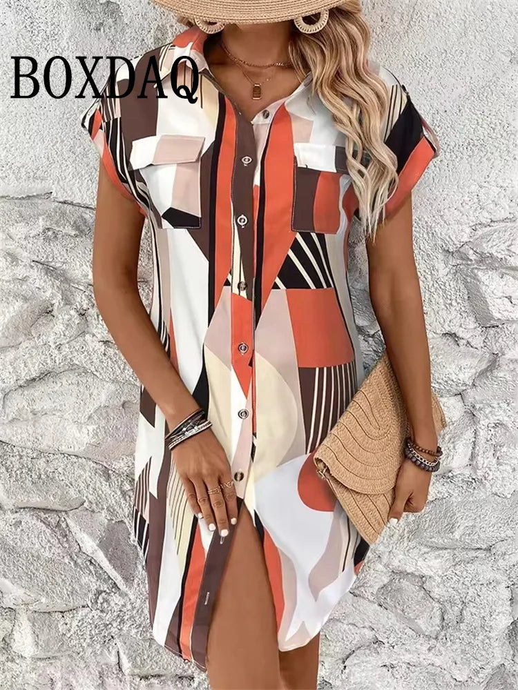 Casual Button Lapel Shirts Dress
