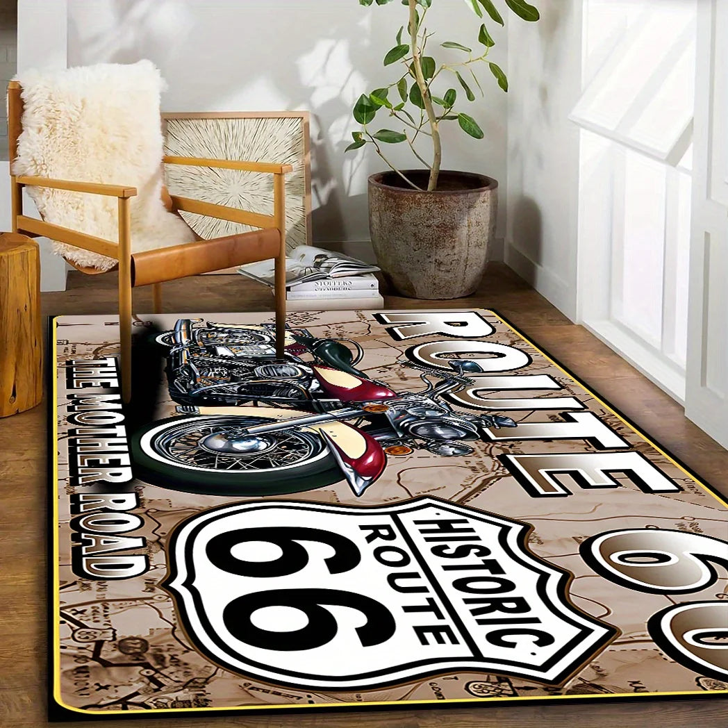 Vintage Route 66 Motorcycle Rug
