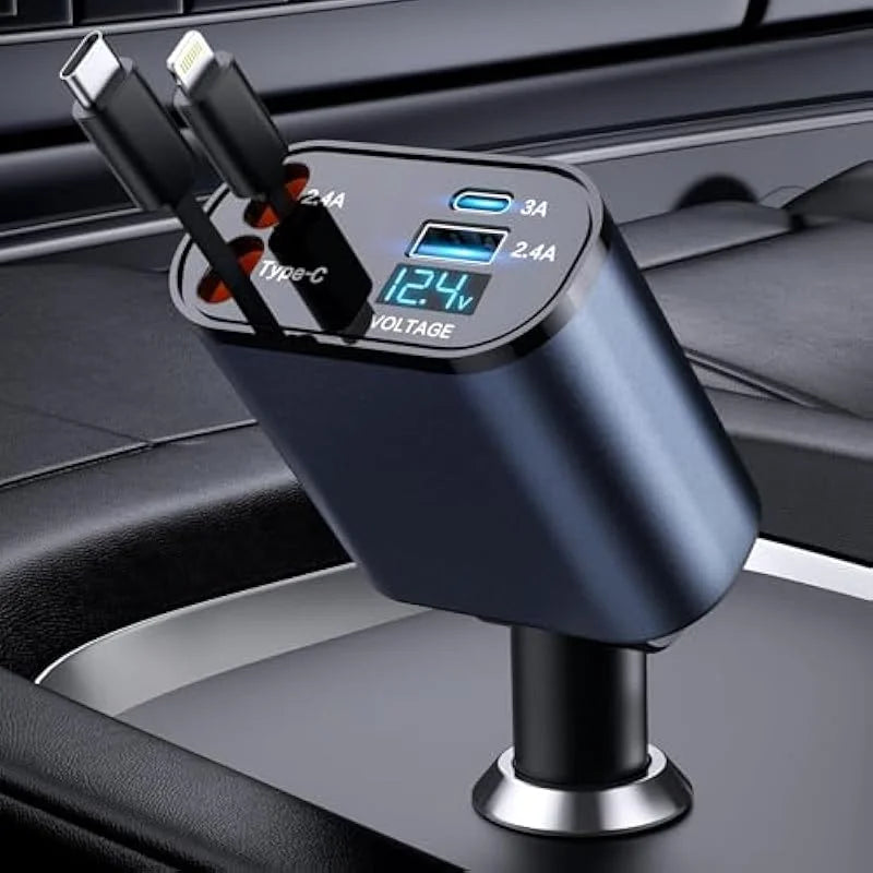 Retractable Car Charger, 4 in 1 Fast Car Phone Charger