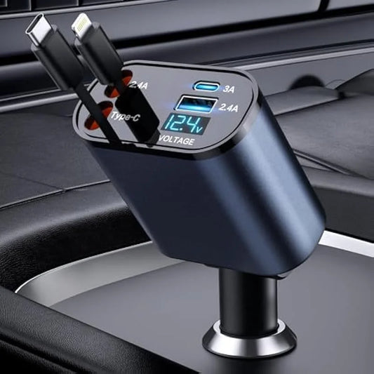 Retractable Car Charger, 4 in 1 Fast Car Phone Charger