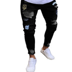 White Embroidery Skinny Ripped Jeans