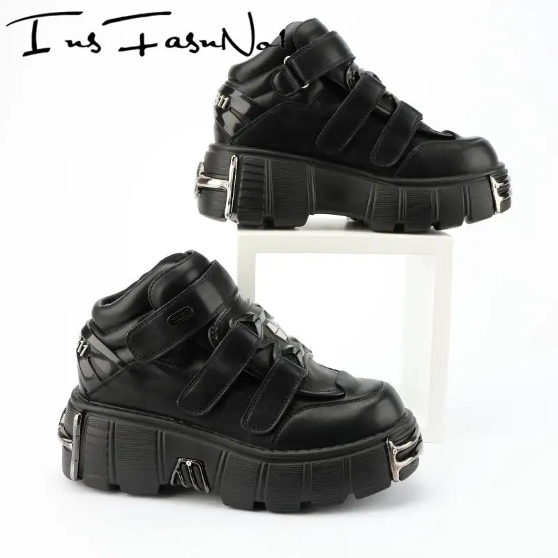 Metal Toe Platform Punk Flats Black Gothic Shoes