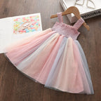 Mesh Summer Puffy Rainbow Dress