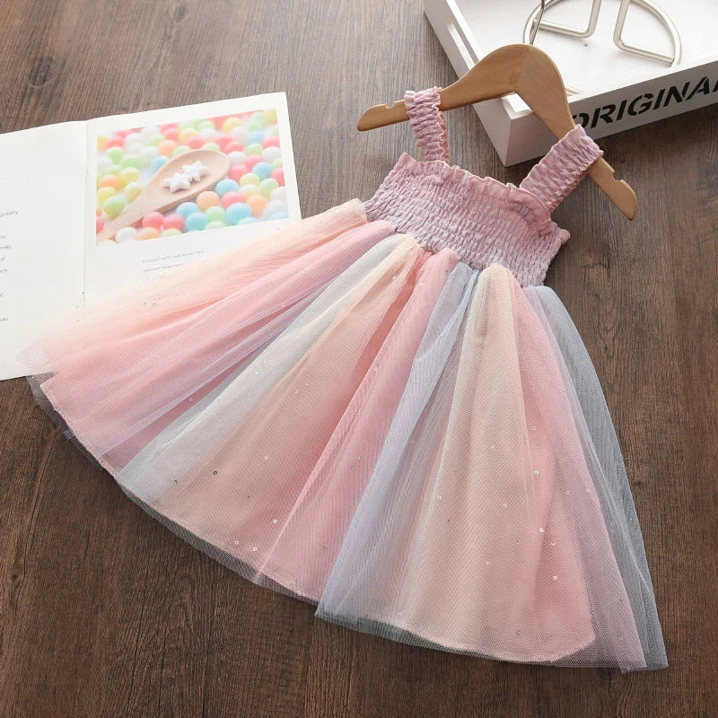 Mesh Summer Puffy Rainbow Dress