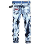Men's Embroidered Patchwork Ripped Jeans