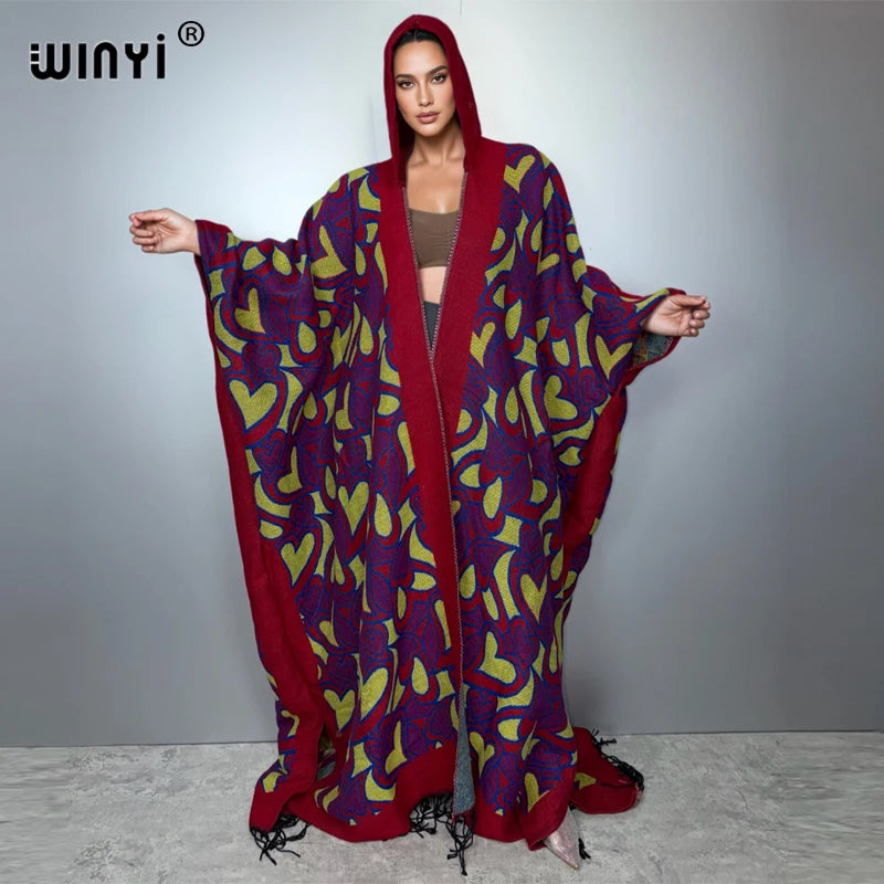 WINYI African boho hooded abaya