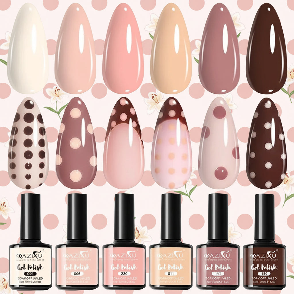 6Pcs Gel Nail Polish Milk Tea