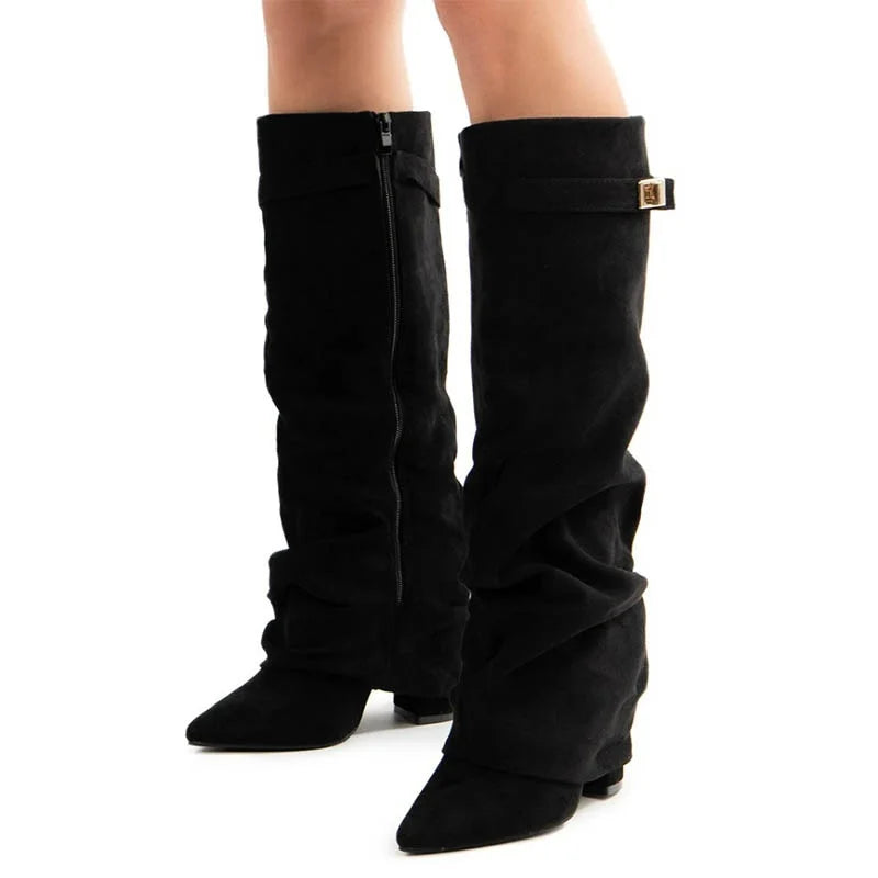 Metal Buckle Women's Knee High Boots