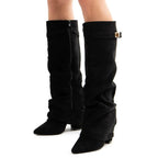 Metal Buckle Women's Knee High Boots