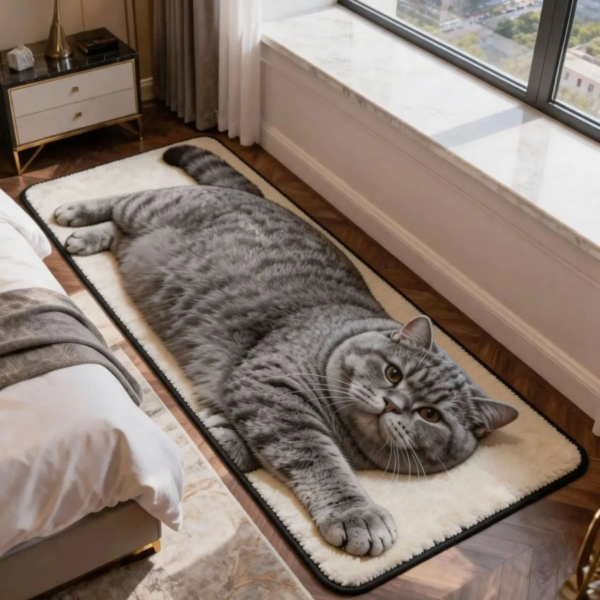 3D Cat Shaped Soft Fluffy Bedside Runner
