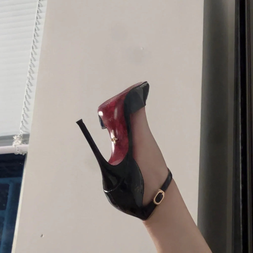 T strap ankle high heels