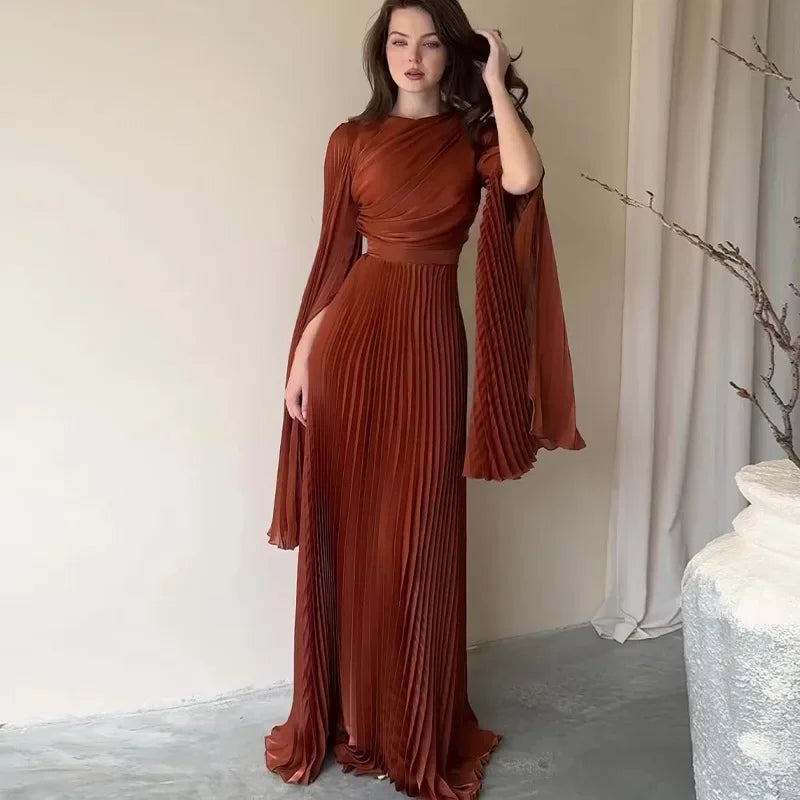 Jalabiya Eid Muslim Abaya for Women Party Pleated Dress