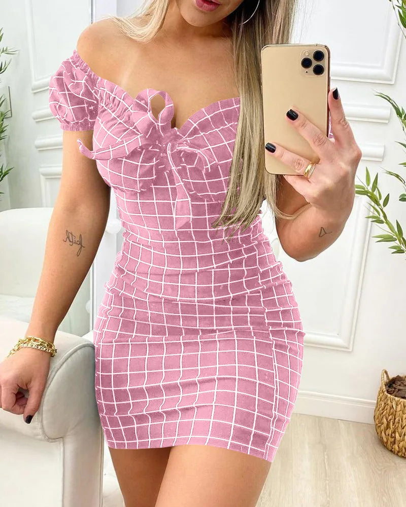 Cross border grid print dress