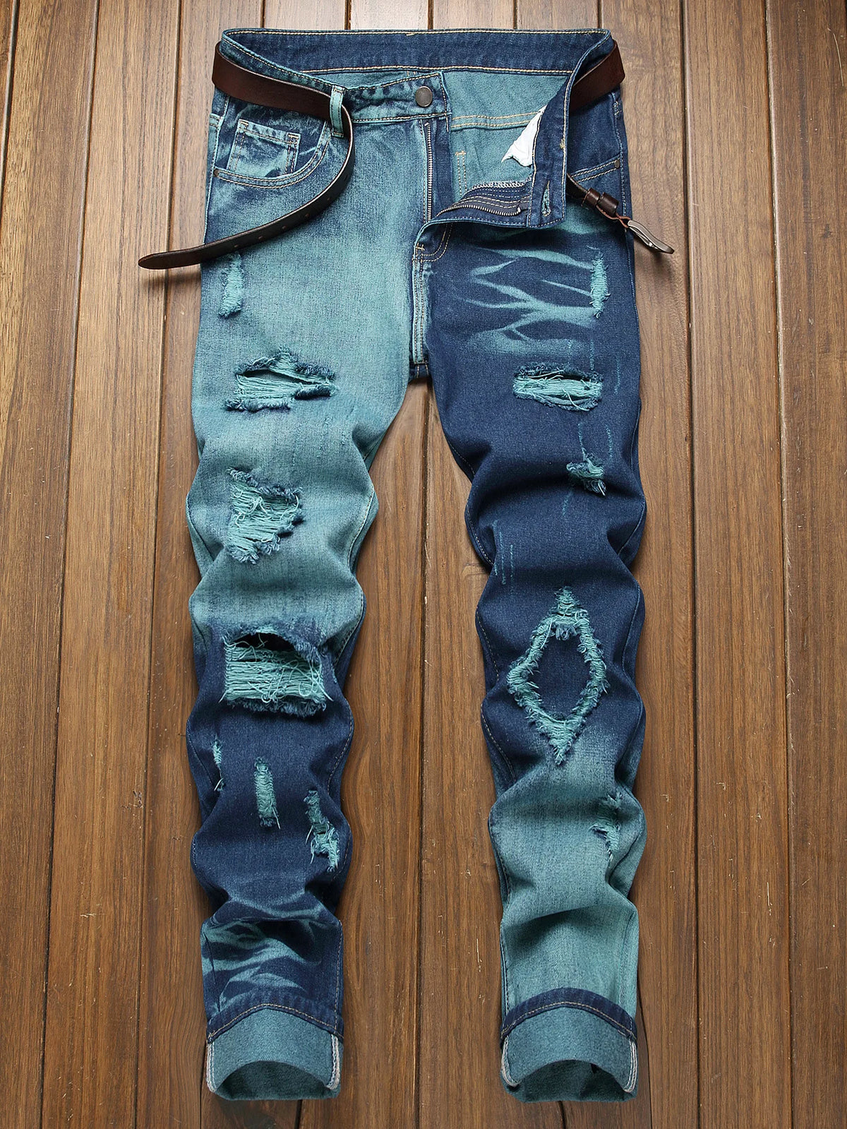 New Retro Jeans Men's Ripped Straight Leg Pants