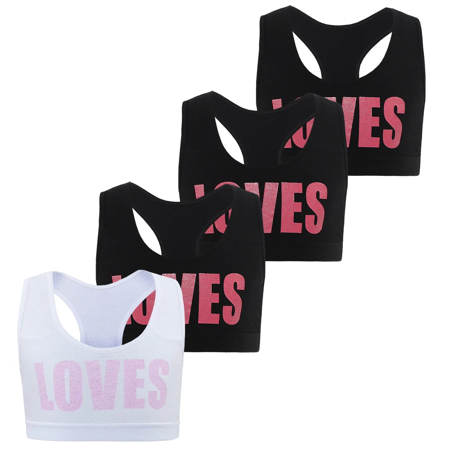 2/4PCS Big Girls Loves Printed Sports Training Bras