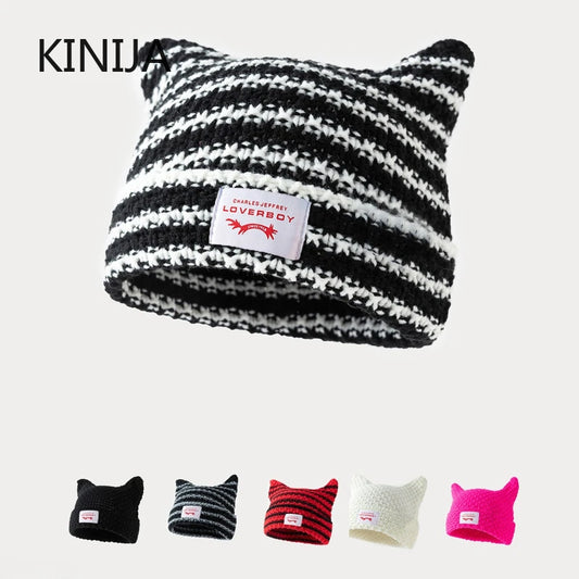 Handmade Knit Beanie Hat Cat Ears