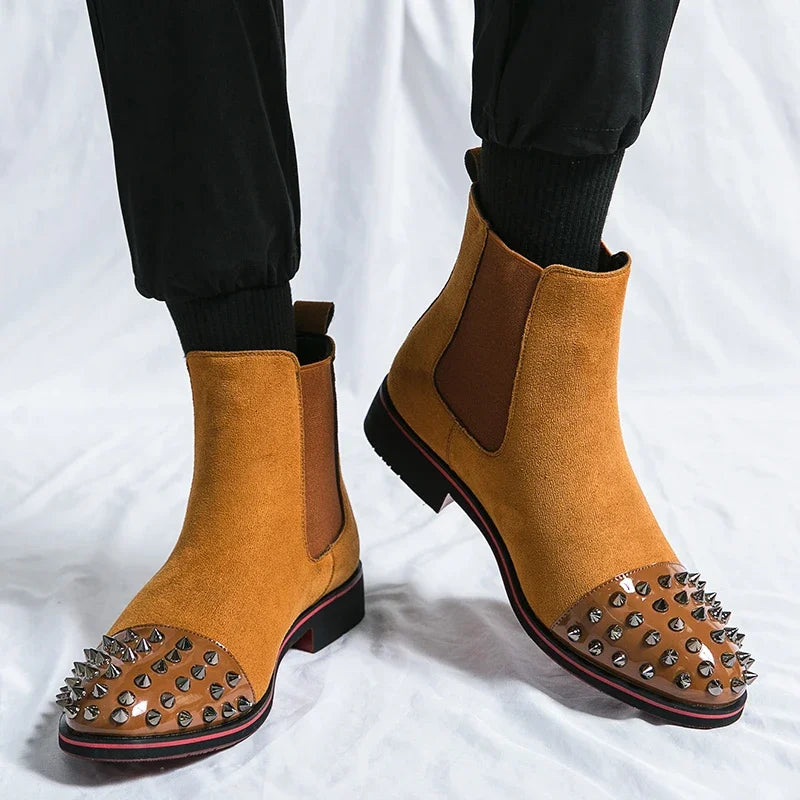 Chelsea Boots Flock Rivet Square Toe Red Sole