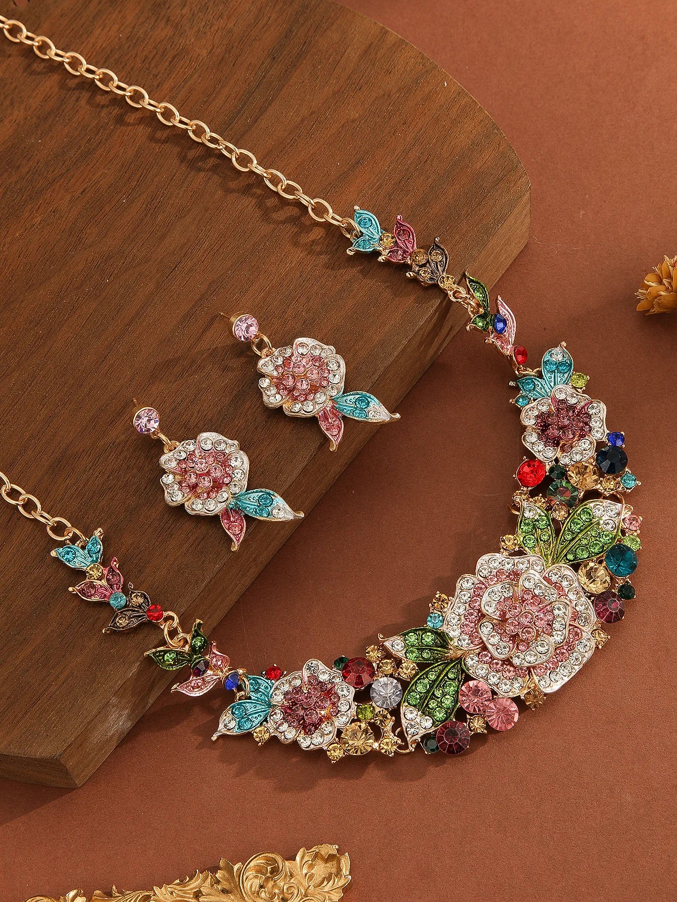 Mother’s Day Jewelry Gift:Luxury 3Pcs Rhinestone Flower Set
