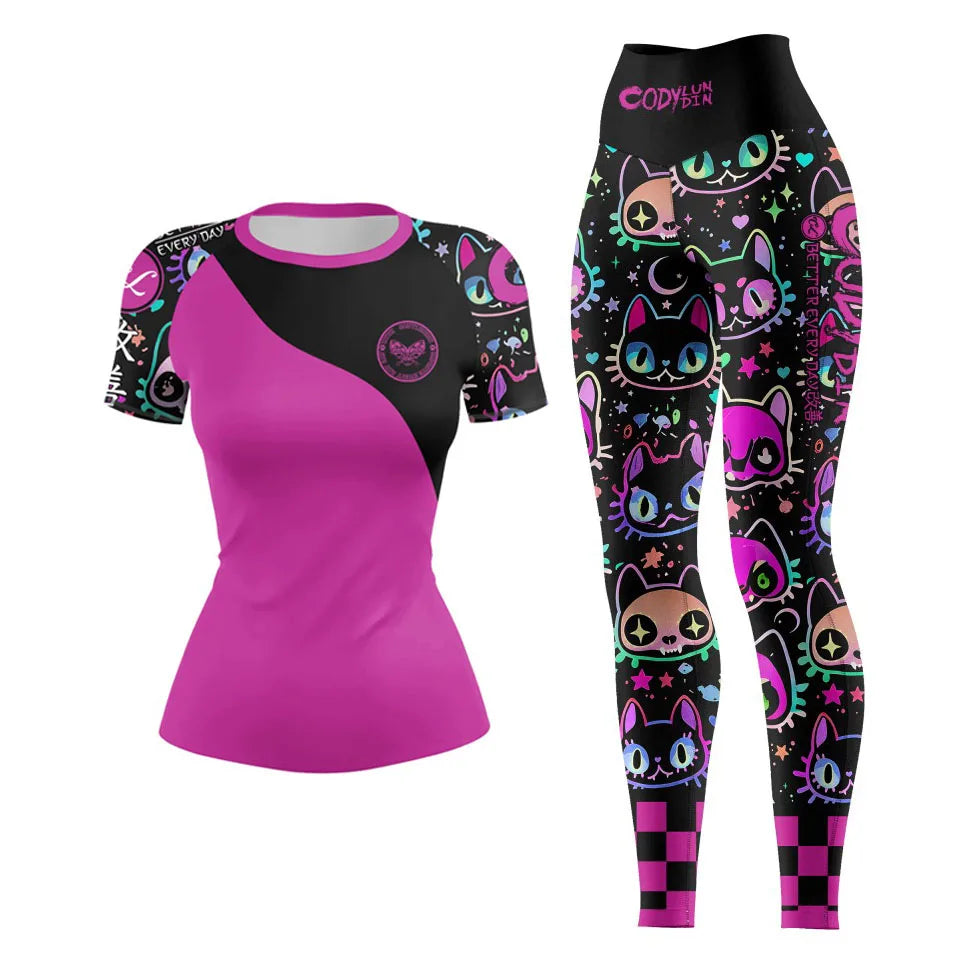 Women Rash Guard Gym  MMA Compression Sportswear 4pcs/Set
