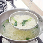 Stainless Steel Colander with Wooden Handle - Fine Mesh Skimmer Spoon for Cooking, Food Prep  Grease Filtering for Pasta Noodles