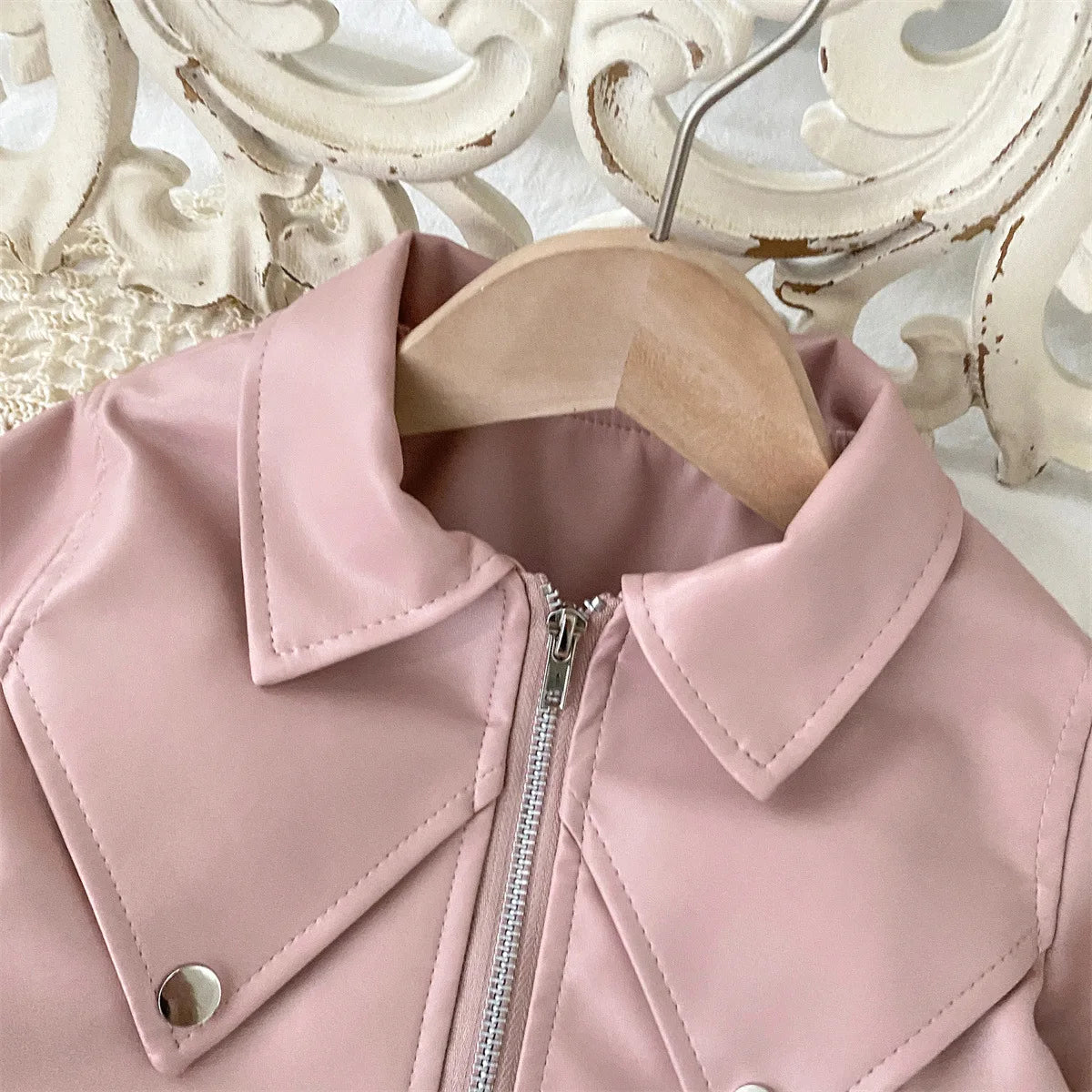 Cool Girls Pu Leather Jacket With Short Skirt Two-Piece Outfit Set