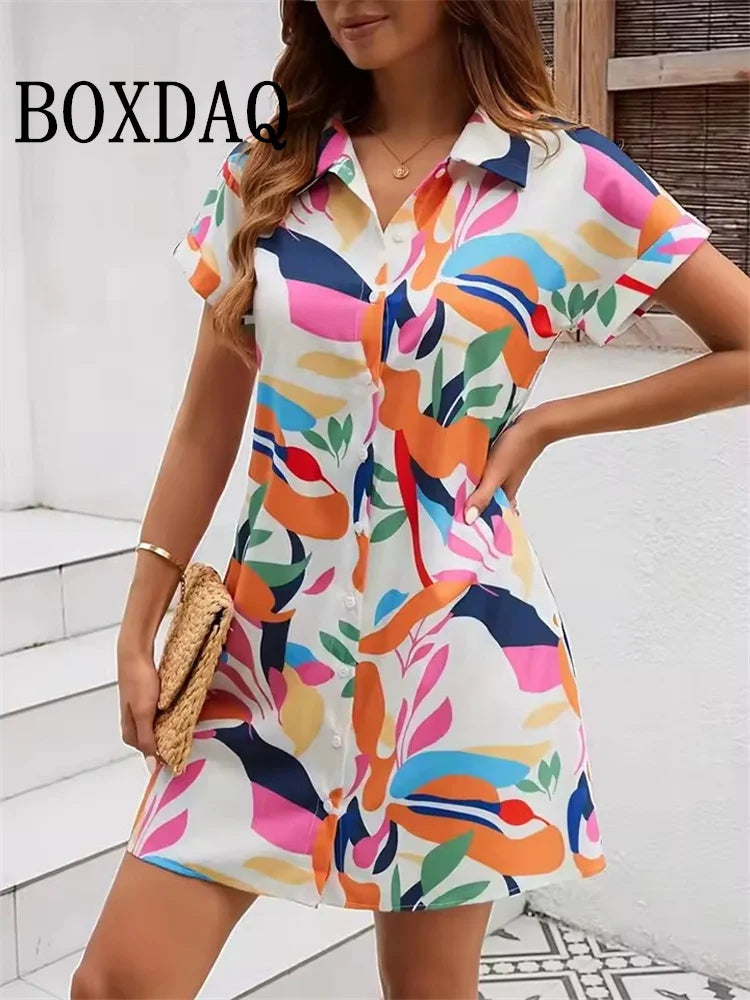 Casual Button Lapel Shirts Dress