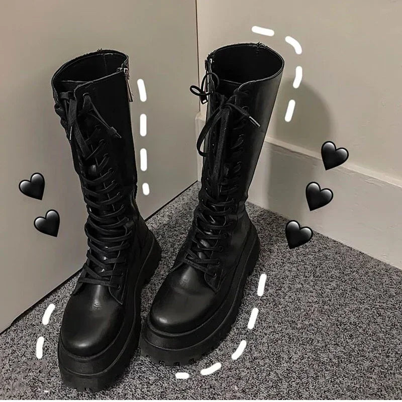 Chunky Women Motorcycle High Boots