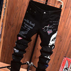 Printed Black Straight Leg Jeans