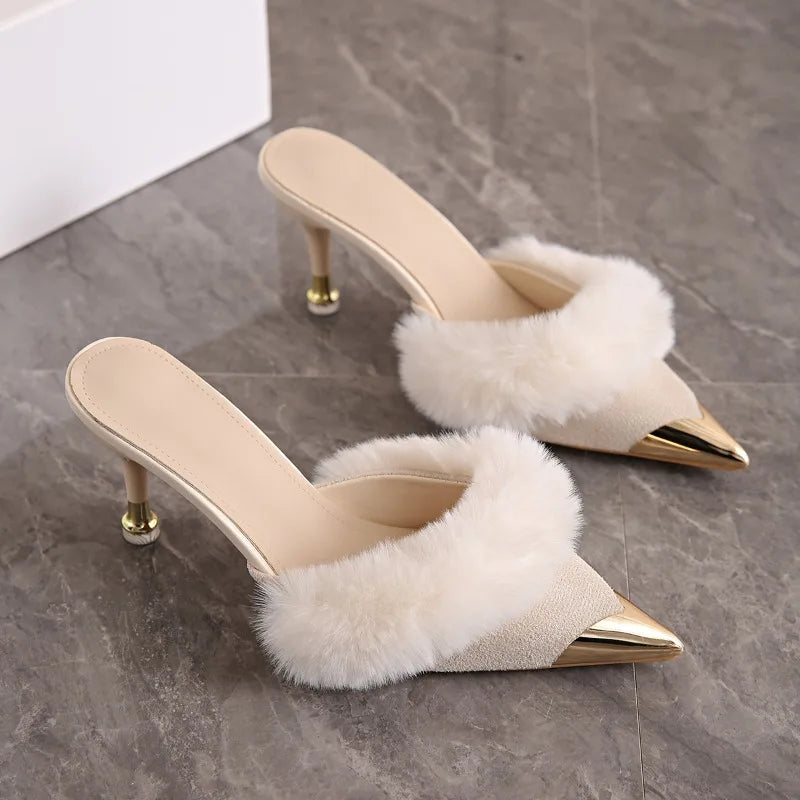 Fuzzy High Heel Slippers
